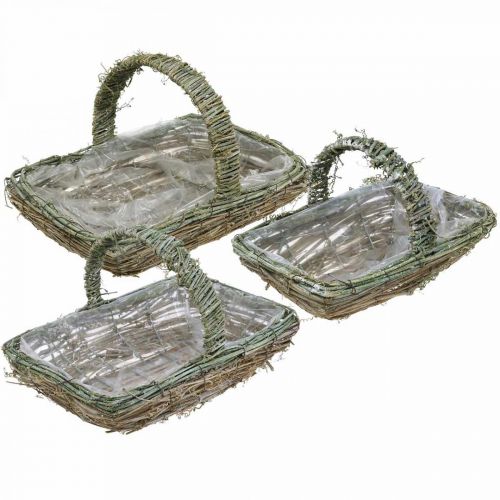 Panier à planter, panier de fleurs, brindilles de vigne Shabby-Chic L42cm / 34cm / 28cm lot de 3