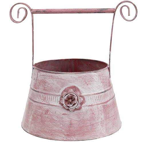Floristik24 Pot à anse rose blanchi avec rose Ø 22 cm H. 13,5 cm