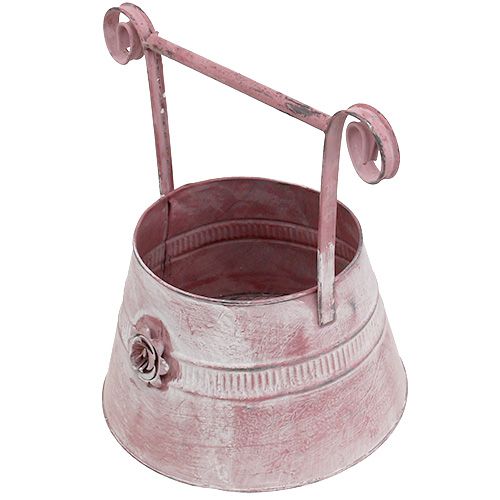 Floristik24 Pot à anse rose blanchi avec rose Ø 22 cm H. 13,5 cm