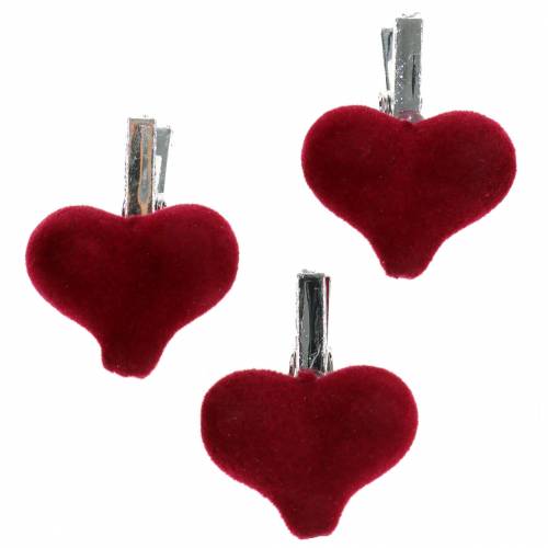 Article Déco coeur avec pince rouge 3cm 8pcs