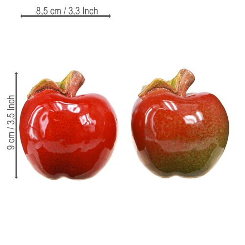 Article Décoration d&#39;automne pommes en céramique décoration de table rouge vert H9cm 2 pcs