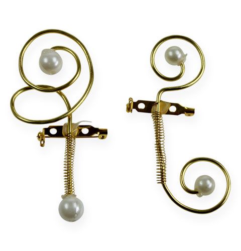 Broches de mariage avec perles, doré, 8 cm 24 p.