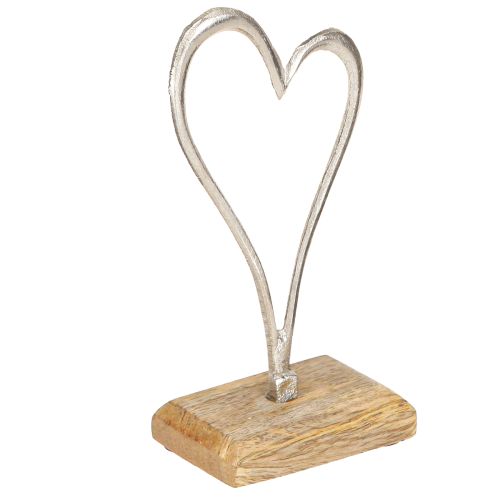 Floristik24 Décoration Coeur Métal Base Bois Naturel Argent H15.5cm 3 Pcs
