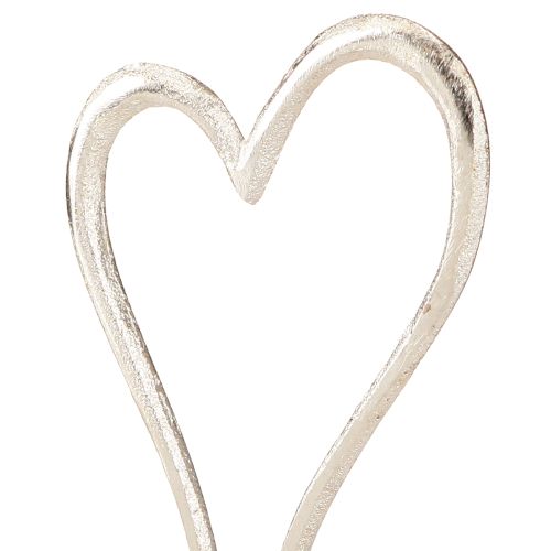 Floristik24 Décoration Coeur Métal Base Bois Naturel Argent H15.5cm 3 Pcs