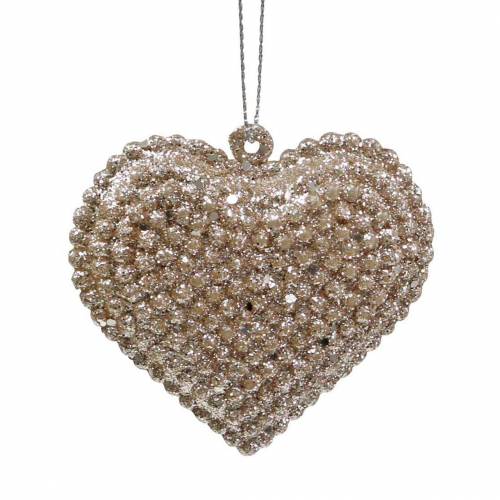 Coeur pailleté à suspendre champagne 6cm x 6.5cm 12pcs