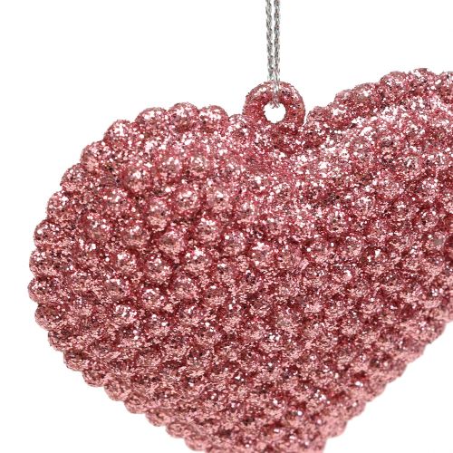 Floristik24 Cœur rose à suspendre avec strass 6,5 x 6,5 cm 12 p.