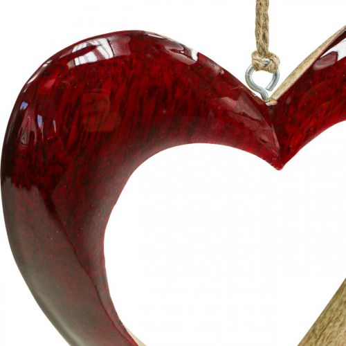 Article Coeur en bois, coeur décoratif à suspendre, décoration coeur rouge H15cm