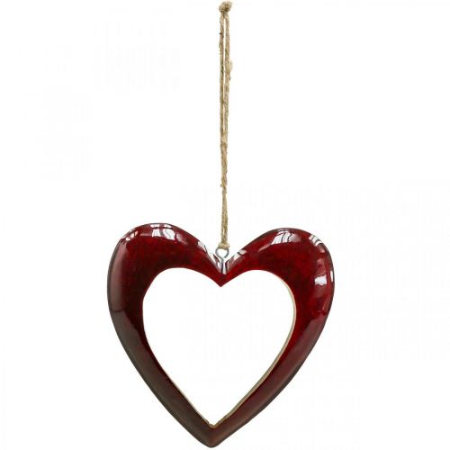 Floristik24 Coeur en bois, coeur déco à suspendre, coeur déco rouge H15cm