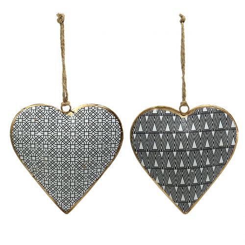 Floristik24 Coeur à suspendre noir et blanc avec motif 10cm 3ème