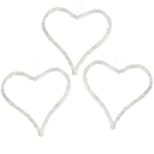 Floristik24 Coeur Bast à accrocher blanc 10cm 12pcs