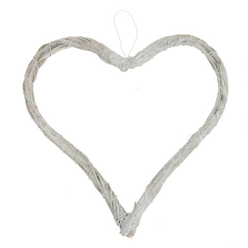 Floristik24 Coeur de raphia à suspendre blanc 20cm 6pcs