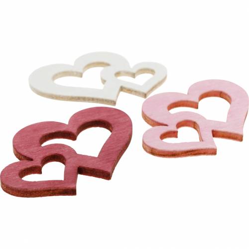 Floristik24 Coeurs en bois, cadeaux pour décorations de table, Saint Valentin, décorations de mariage, double coeur 72pcs