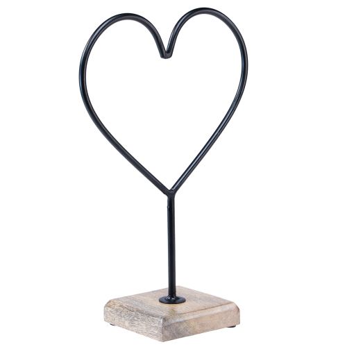 Floristik24 Décoration coeur métal noir socle bois naturel 20,5x10x10cm