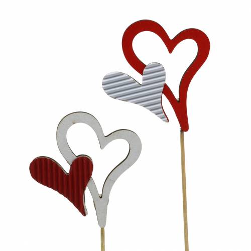Floristik24 Bouchons coeur en bois rouge, blanc 38cm 12 pcs