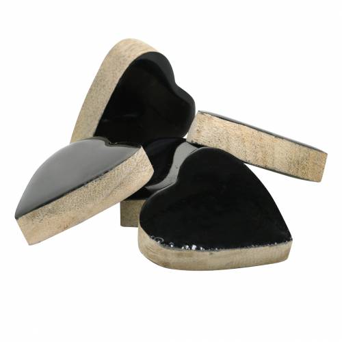 Floristik24 Coeurs en bois de manguier vernissé naturel, noir 4,3 cm × 4,6 cm 16 pcs