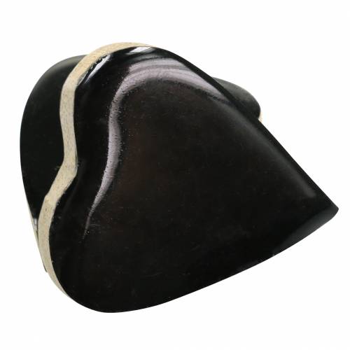 Floristik24 Coeurs en bois de manguier vernissé naturel, noir 4,3 cm × 4,6 cm 16 pcs