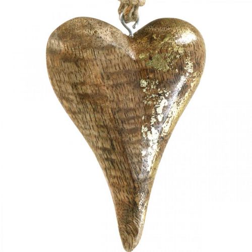 Floristik24 Coeurs en bois avec décoration dorée, bois de manguier, pendentifs décoratifs 10 cm × 7 cm 8 pcs