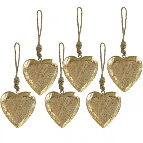 Floristik24 Coeurs à accrocher, bois de manguier, décoration bois effet doré 8.5cm × 8cm 6pcs