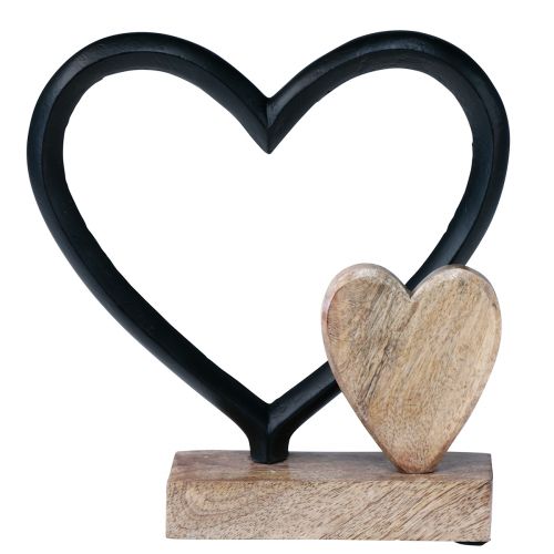 Article Coeur métal coeur bois socle bois de manguier naturel 18x5x19cm