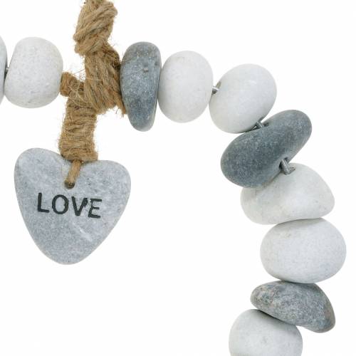 Article Cœur à suspendre « Amour » en galets de rivière Nature, gris / blanc Ø18cm 1 pc