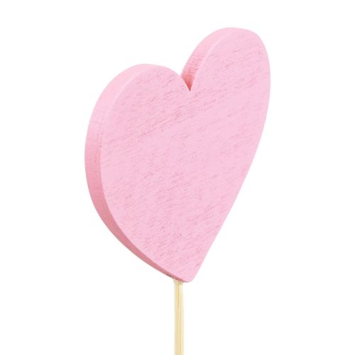 Floristik24 Bouchon de fleur bouchon décoratif coeur en bois rose 6,5×6cm 10pcs