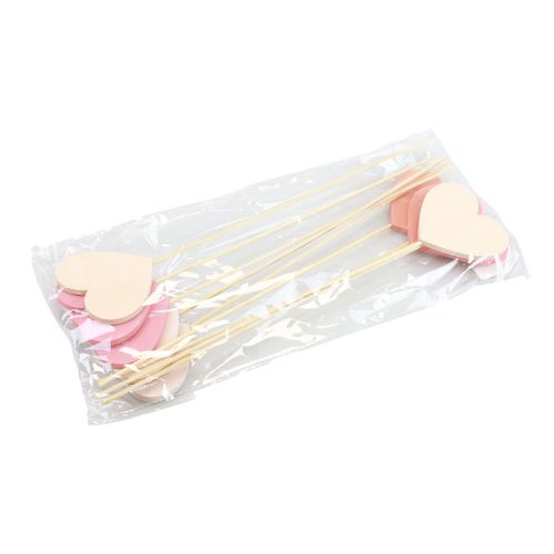 Floristik24 Bouchon de fleur bouchon décoratif coeur en bois rose 6,5×6cm 10pcs