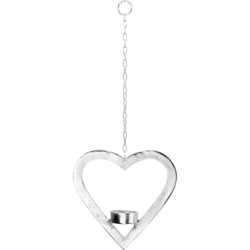 Article Photophore au coeur, décoration bougie à accrocher, mariage, décoration de l&#39;Avent en métal argenté H17.5cm