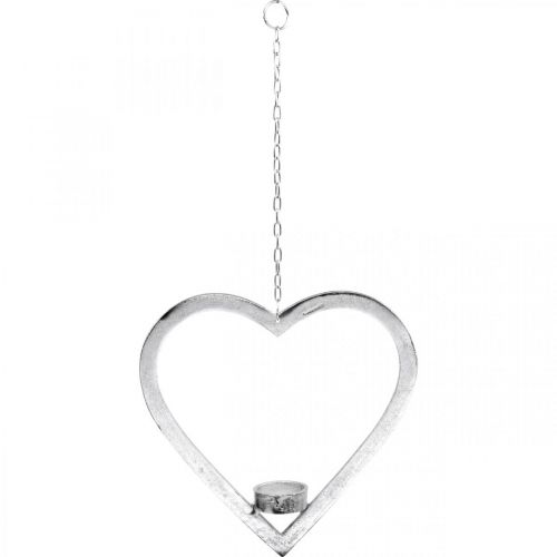 Article Coeur à accrocher, photophore pour l&#39;Avent, décoration mariage métal argenté H24cm