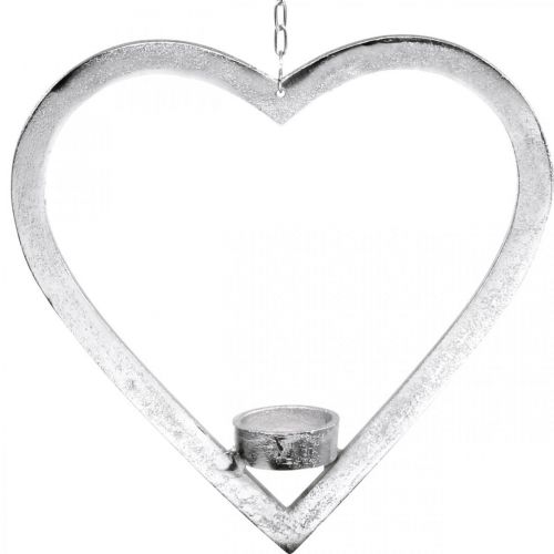 Floristik24 Coeur à accrocher, photophore pour l&#39;Avent, décoration mariage métal argenté H24cm