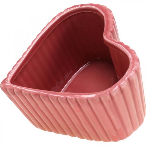 Article Coeur décoratif en céramique blanc, rose, mini jardinière H6cm 3 pcs