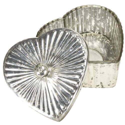 Article Boîte en forme de cœur avec couvercle, boîte en verre avec cœur, champagne, 15,5 x 15 x 10 cm