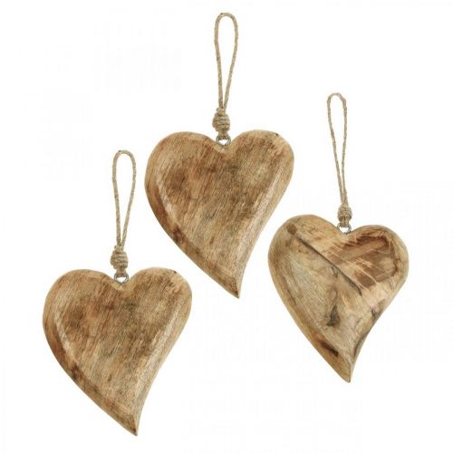 Floristik24 Coeur en bois coeurs en bois déco pendentif bois de manguier H14cm 3pcs