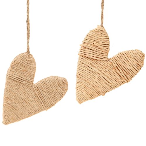 Coeurs à suspendre décoration chanvre et raphia naturel H10,5cm 8 pcs