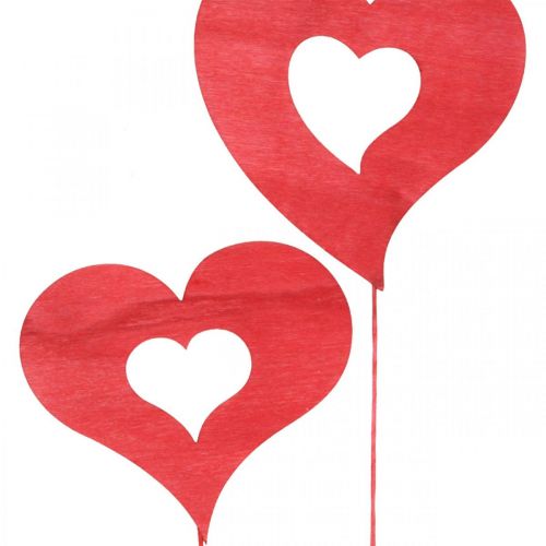 Floristik24 Bouchon fleur coeur, décoration en bois à coller, Saint Valentin, bouchon décoratif rouge, fête des mères L31-33cm 24 pièces