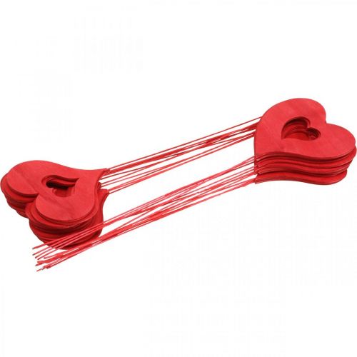 Floristik24 Bouchon fleur coeur, décoration en bois à coller, Saint Valentin, bouchon décoratif rouge, fête des mères L31-33cm 24 pièces