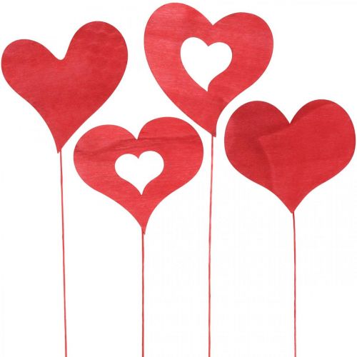 Floristik24 Bouchon fleur coeur, décoration en bois à coller, Saint Valentin, bouchon décoratif rouge, fête des mères L31-33cm 24 pièces
