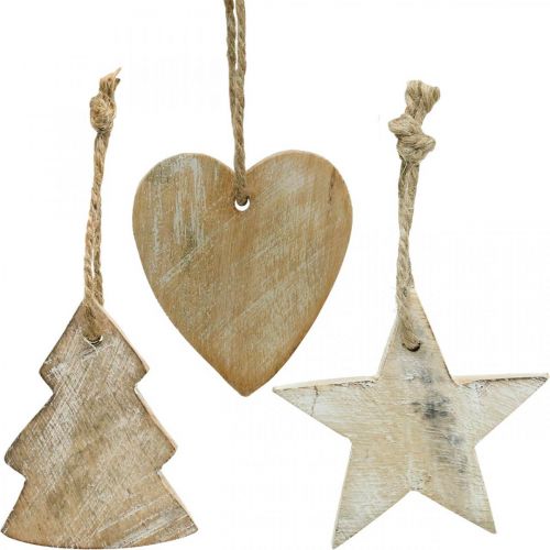 Floristik24 Pendentif en bois, sapin / coeur / étoile, set de décoration de Noël H7,5/8cm 9 pièces