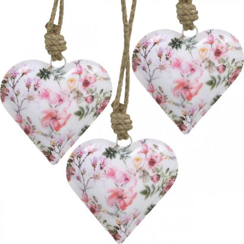 Floristik24 Coeur avec motif fleuri, fête des mères, pendentif métal H9cm 3pcs