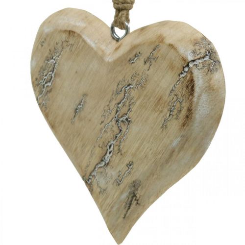 Floristik24 Décoration de mariage, pendentif coeur, Saint Valentin, décoration en bois avec motif nature, blanc lavé 14×15.5cm 3pcs