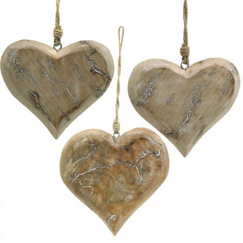 Floristik24 Décoration de mariage, pendentif coeur, Saint Valentin, décoration en bois avec motif nature, blanc lavé 14×15.5cm 3pcs