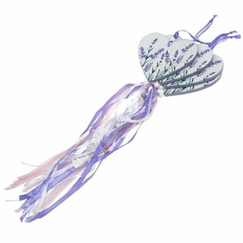 Floristik24 Coeur avec motif lavande à accrocher, mariage, décoration d'été méditerranéenne, Saint Valentin, coeur lavande 4pcs