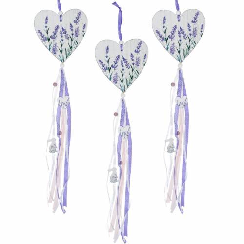 Floristik24 Coeur avec motif lavande à accrocher, mariage, décoration d'été méditerranéenne, Saint Valentin, coeur lavande 4pcs
