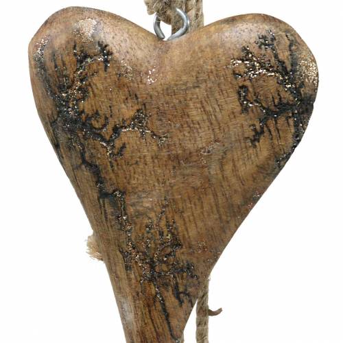 Article Coeurs en bois avec incrustations de paillettes sur fil à suspendre Naturel L60cm