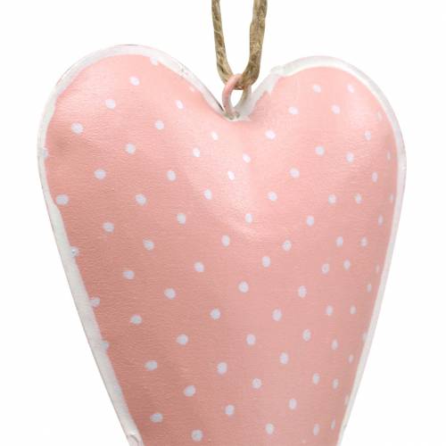 Floristik24 Pendentif coeur métal vieux rose, blanc pointillé H11cm 6pcs