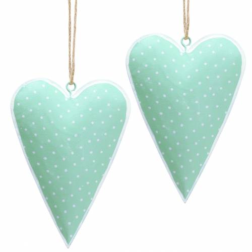 Floristik24 Cintre coeur métal vert, blanc pointillé H11cm 6pcs