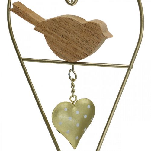 Article Coeurs décoratifs à suspendre métal avec oiseau bois 12×18cm 2pcs