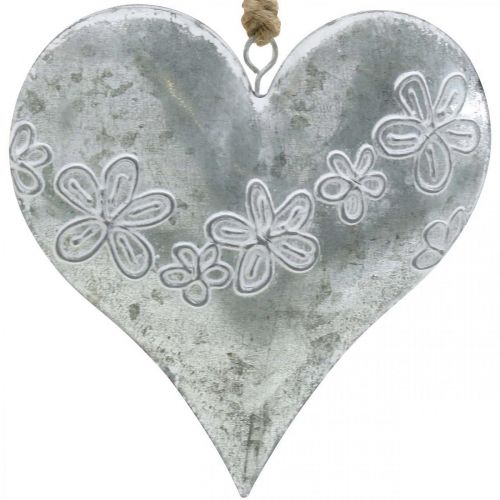 Article Coeurs à suspendre, décoration métal avec gaufrage, Saint Valentin, décoration printemps argent, blanc H13cm 4pcs
