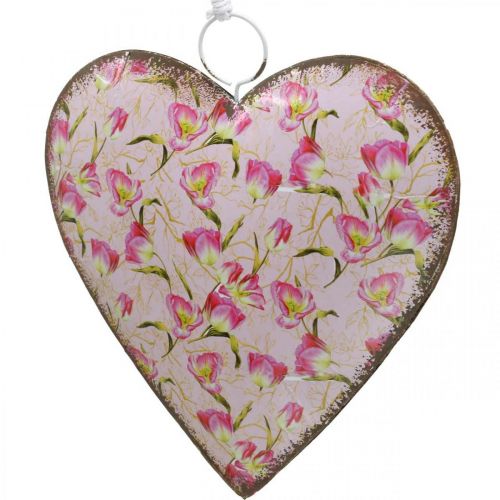 Article Coeur à suspendre, Saint Valentin, décoration coeur avec roses, fête des mères, décoration métal H16cm 3pcs