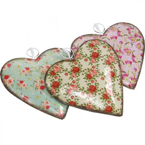 Floristik24 Coeur à suspendre, Saint Valentin, décoration coeur avec roses, fête des mères, décoration métal H16cm 3pcs