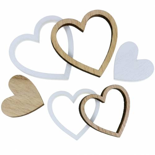 Floristik24 Décoration à disperser coeur nature/blanc 24 pcs